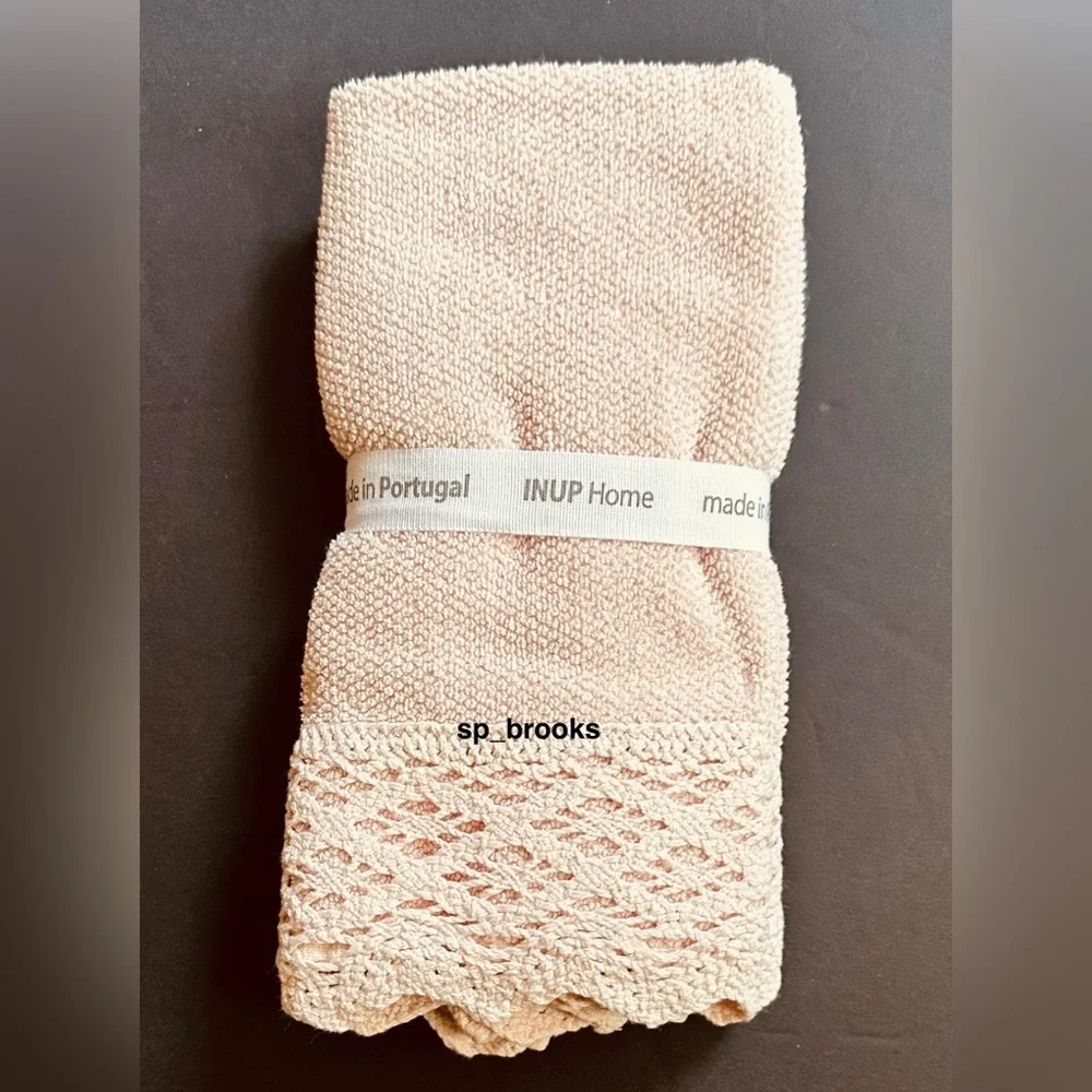 🎁INUP Home Cotton Bath Towel Set with Crochet Trim - 4 Pieces - Pink Sand